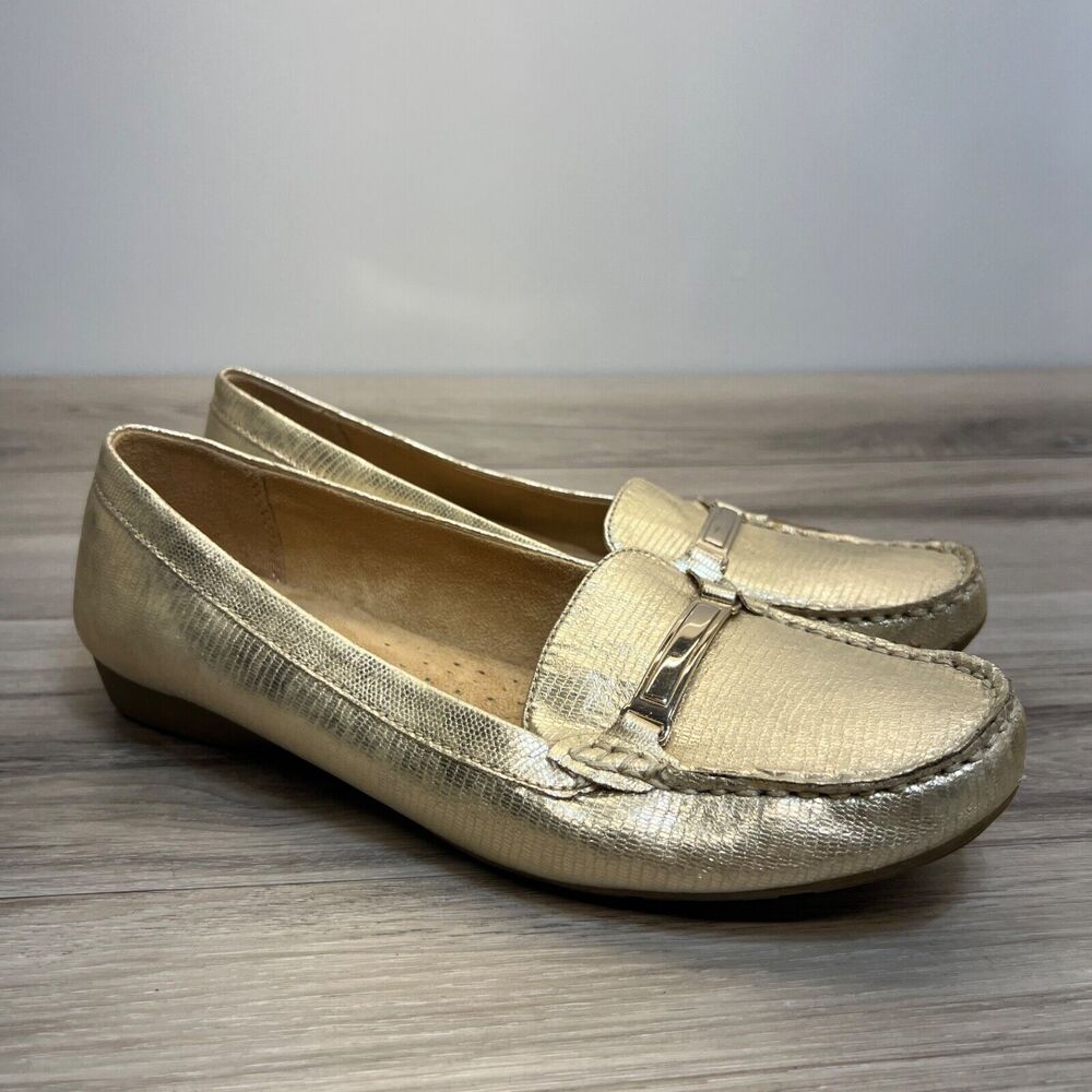 Naturalizer N5 Comfort Womens Gold Loafer Size 9.5 M Slip On Shoes Reptile Print